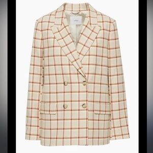 Wilfred X Aritzia Destiny Double Breasted Marisol Plaid Blazer Light Brown Tan